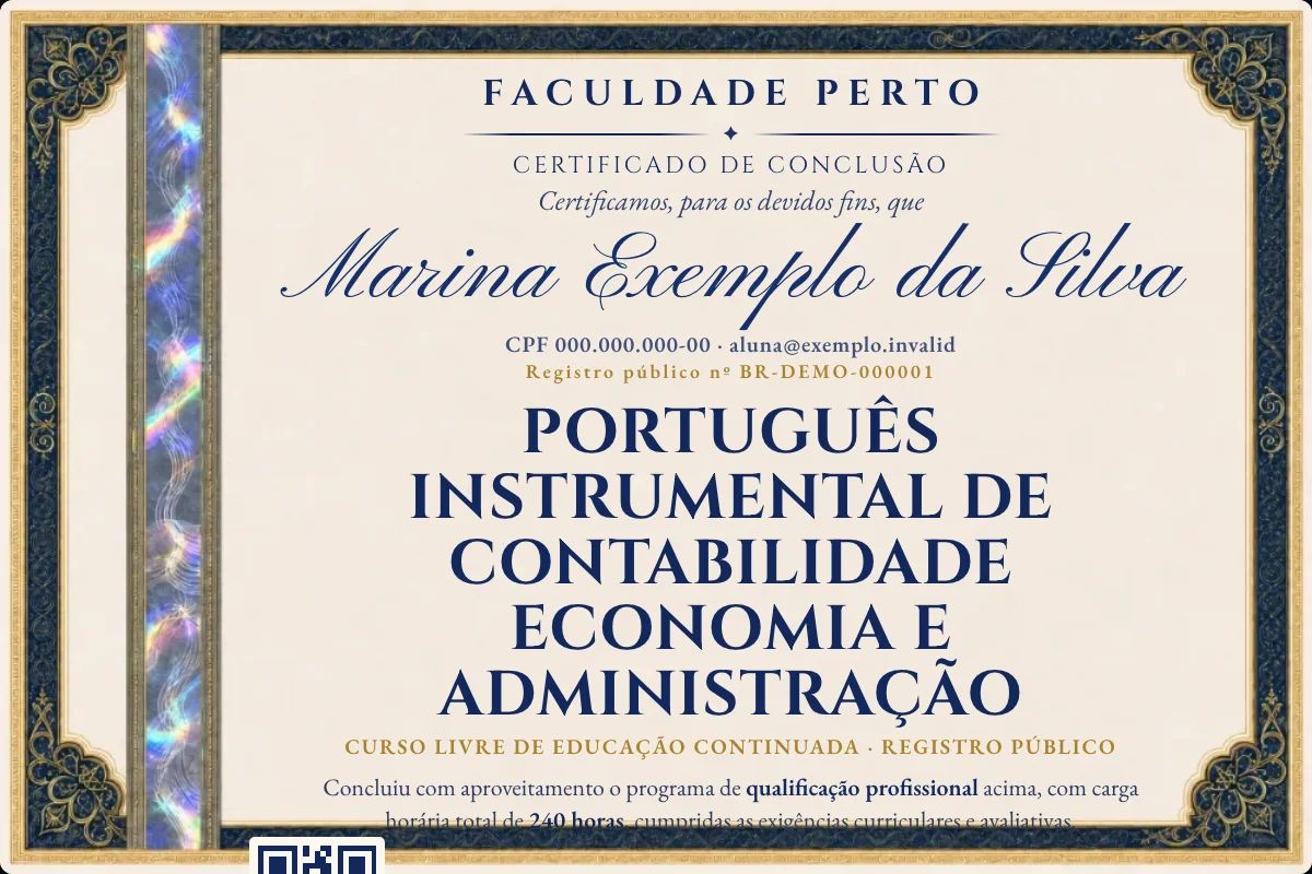 Certificado de Português Instrumental de Contabilidade Economia e Administração