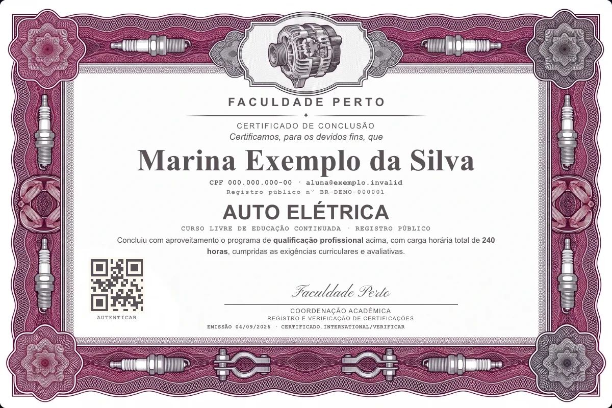 Certificado de Auto Elétrica