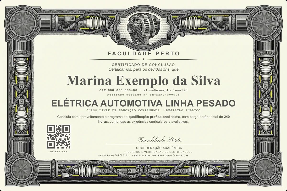 Certificado de Elétrica Automotiva Linha Pesado