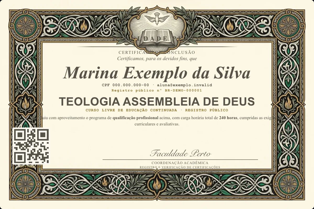 Certificado de Teologia Assembleia de Deus