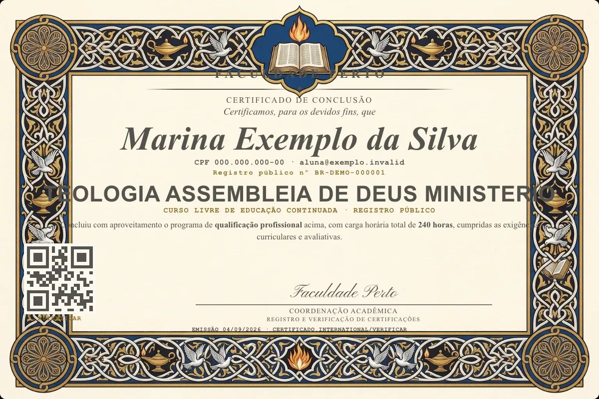 Certificado de Teologia Assembleia de Deus Ministerio