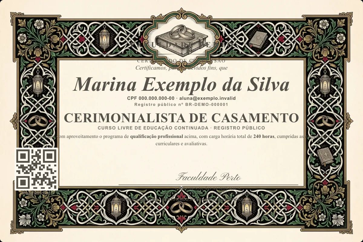 Certificado de Cerimonialista de Casamento