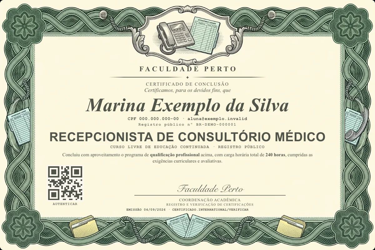 Certificado de Recepcionista de Consultório Médico
