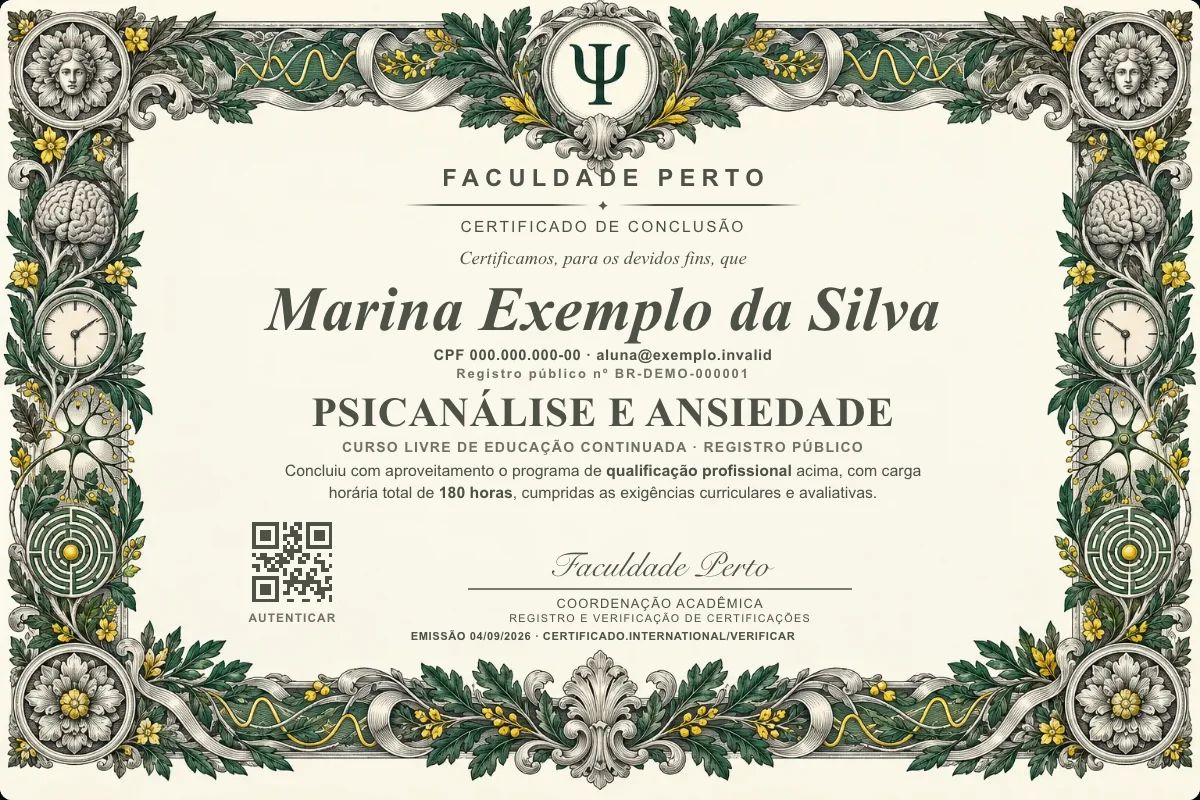 Certificado de Psicanálise e Ansiedade