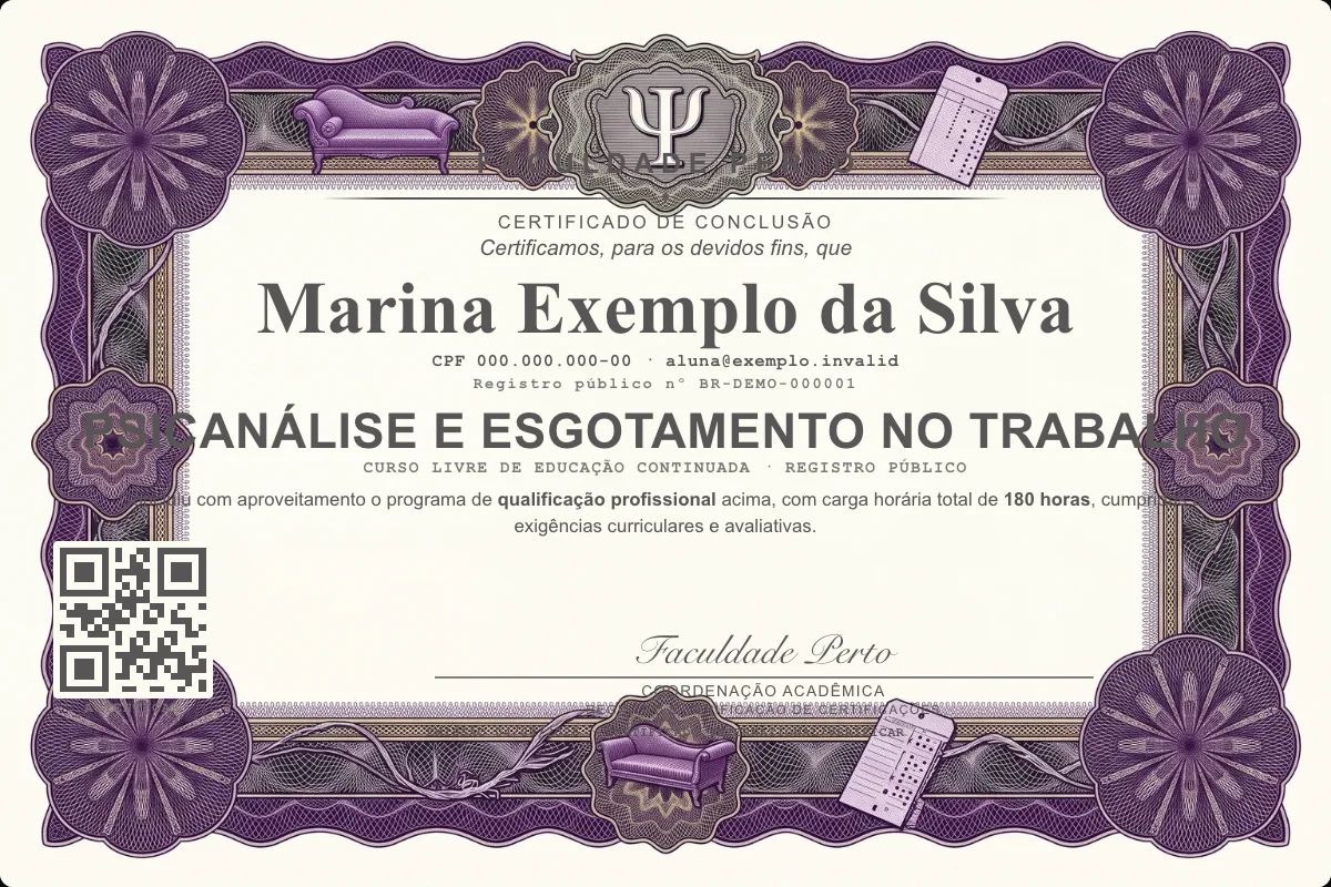 Certificado de Psicanálise e Esgotamento no Trabalho