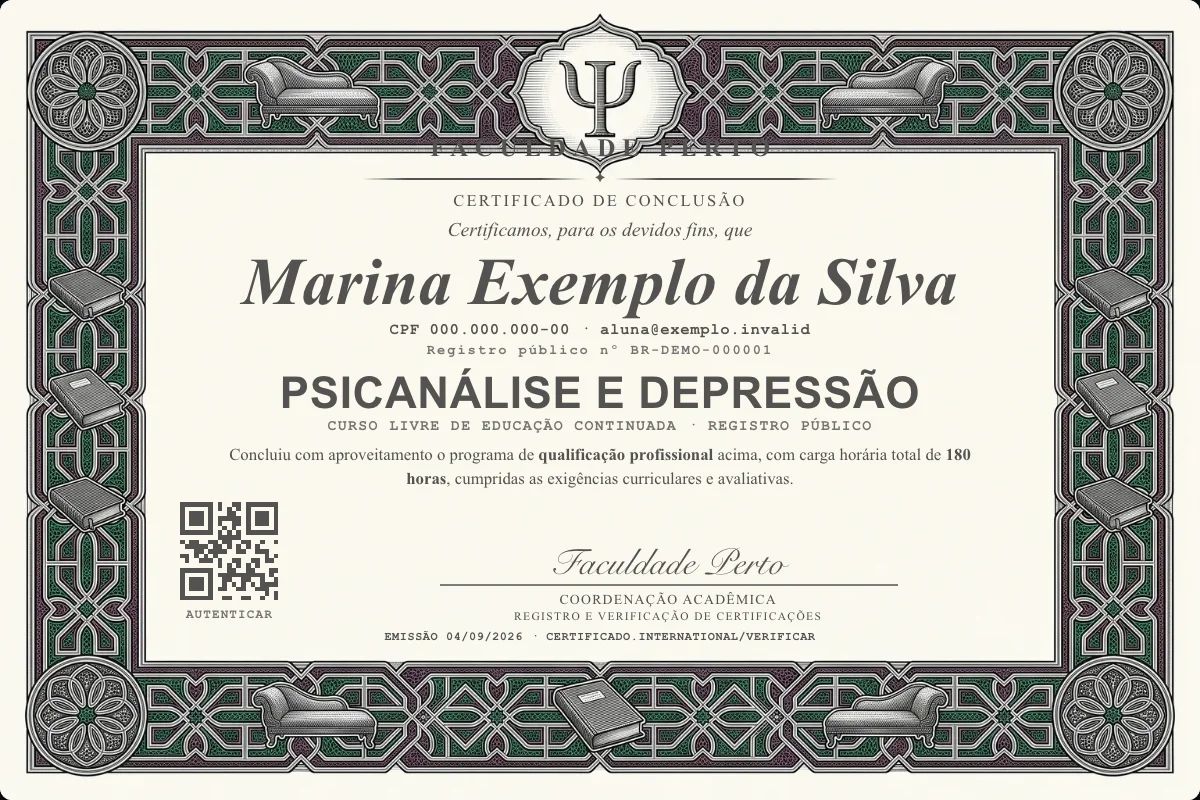 Certificado de Psicanálise e Depressão