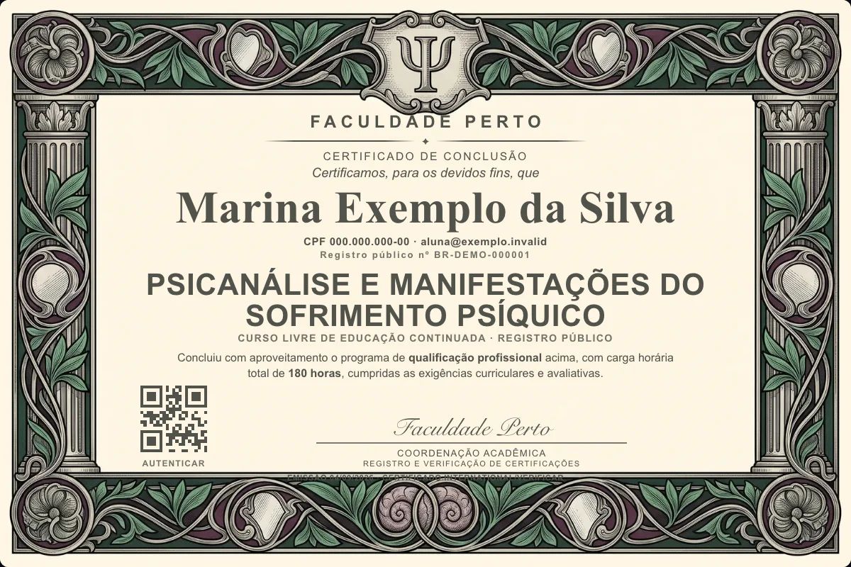 Certificado de Psicanálise e Manifestações do Sofrimento Psíquico