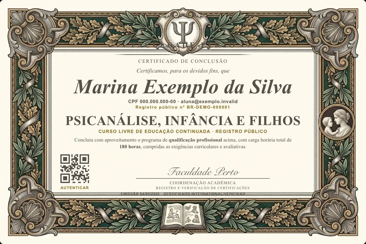 Certificado de Psicanálise, Infância e Filhos