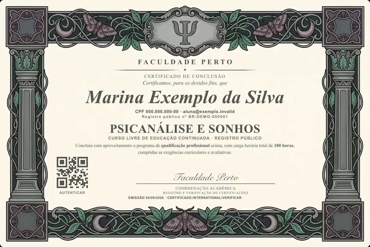 Certificado de Psicanálise e Sonhos