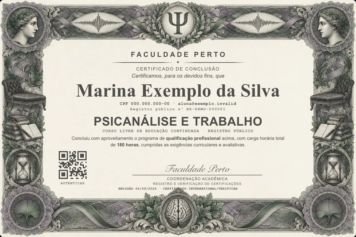 Certificado de Psicanálise e Trabalho