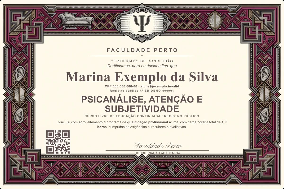 Certificado de Psicanálise, Atenção e Subjetividade