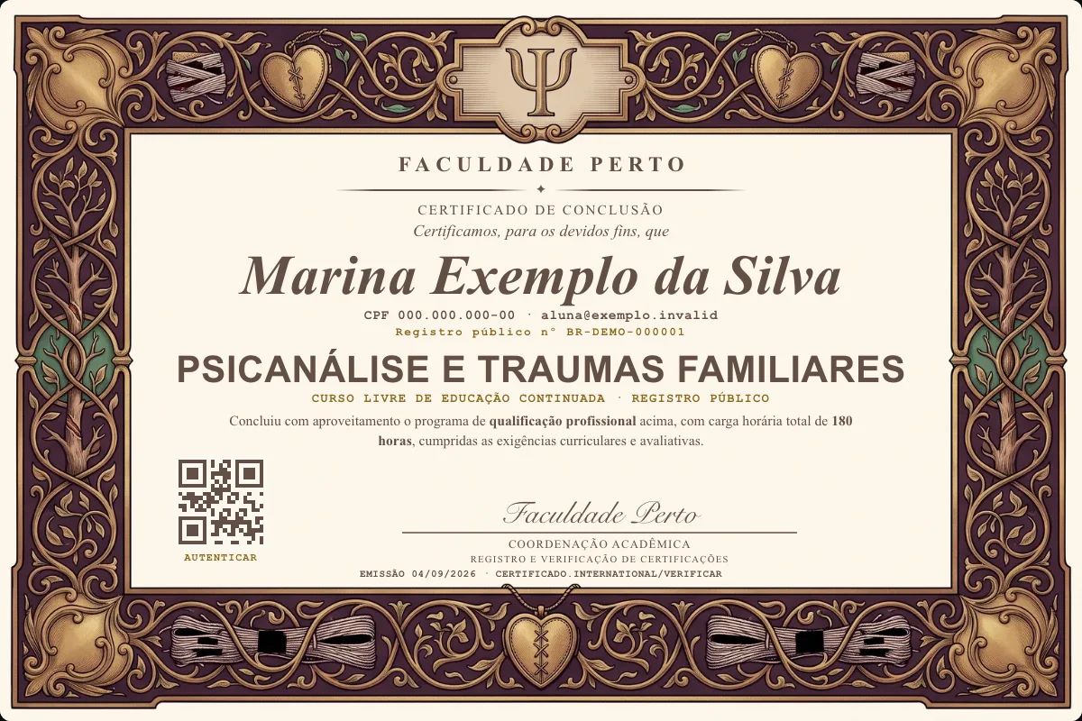 Certificado de Psicanálise e Traumas Familiares