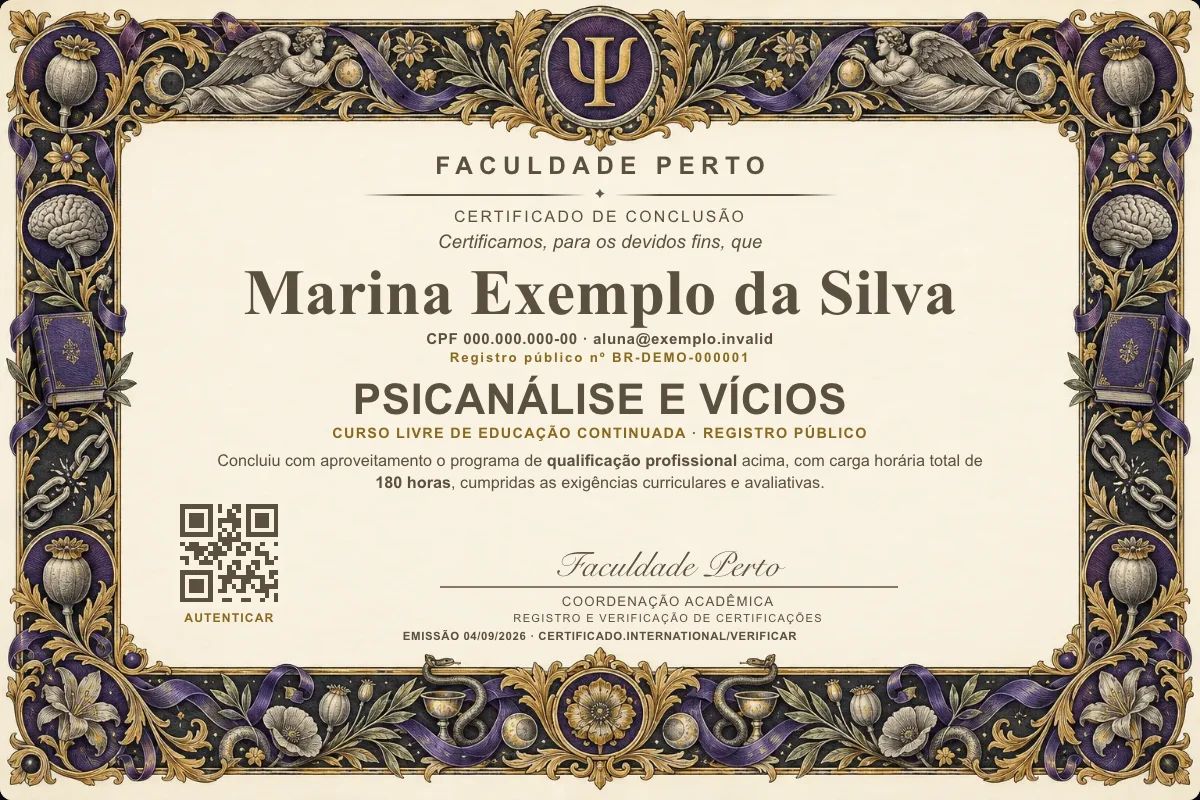 Certificado de Psicanálise e Vícios