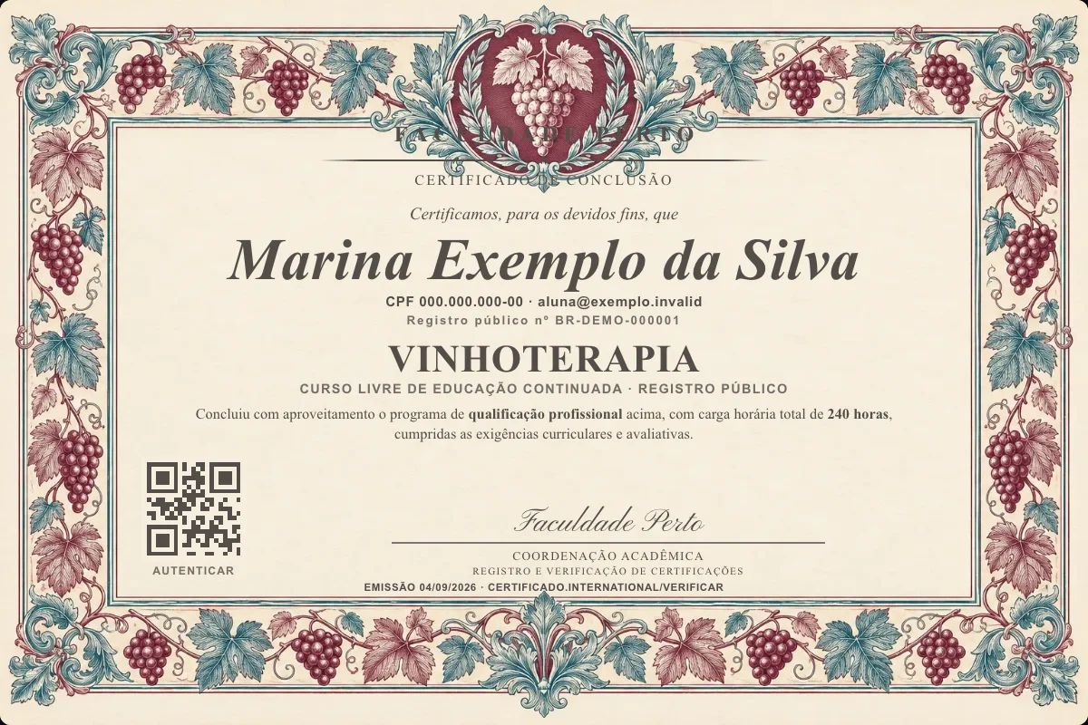 Certificado de Vinhoterapia