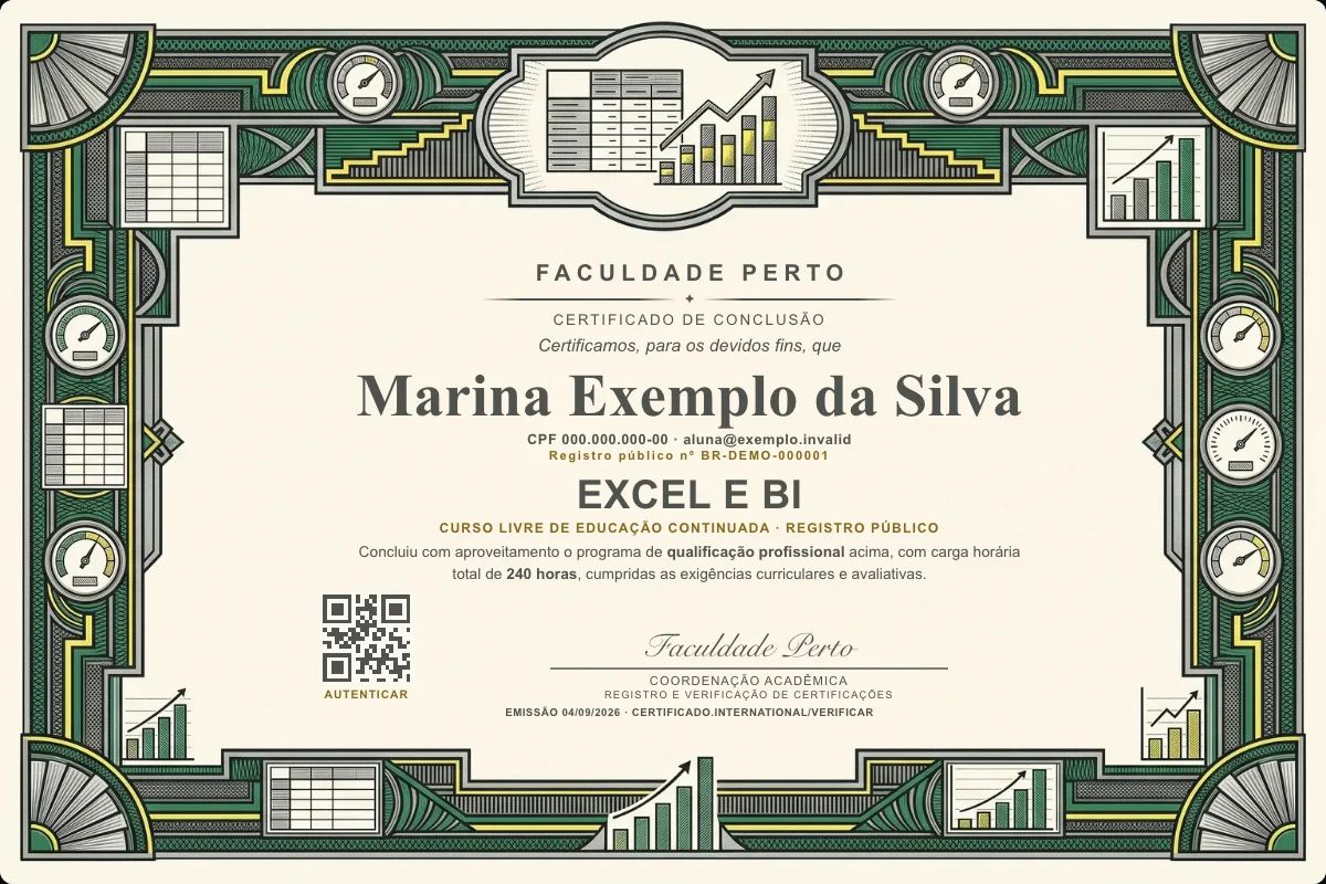 Certificado de Excel e BI