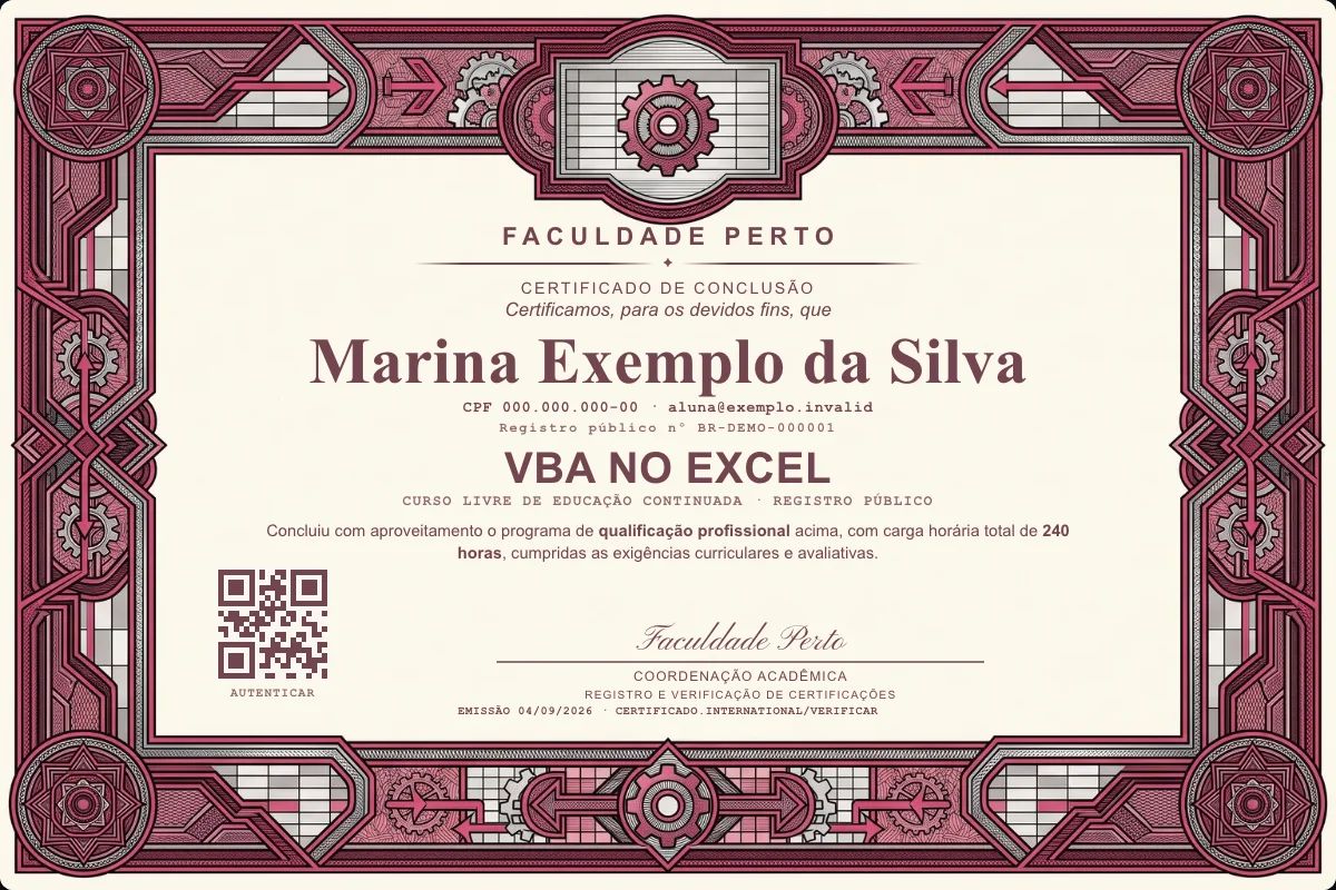 Certificado de VBA no Excel