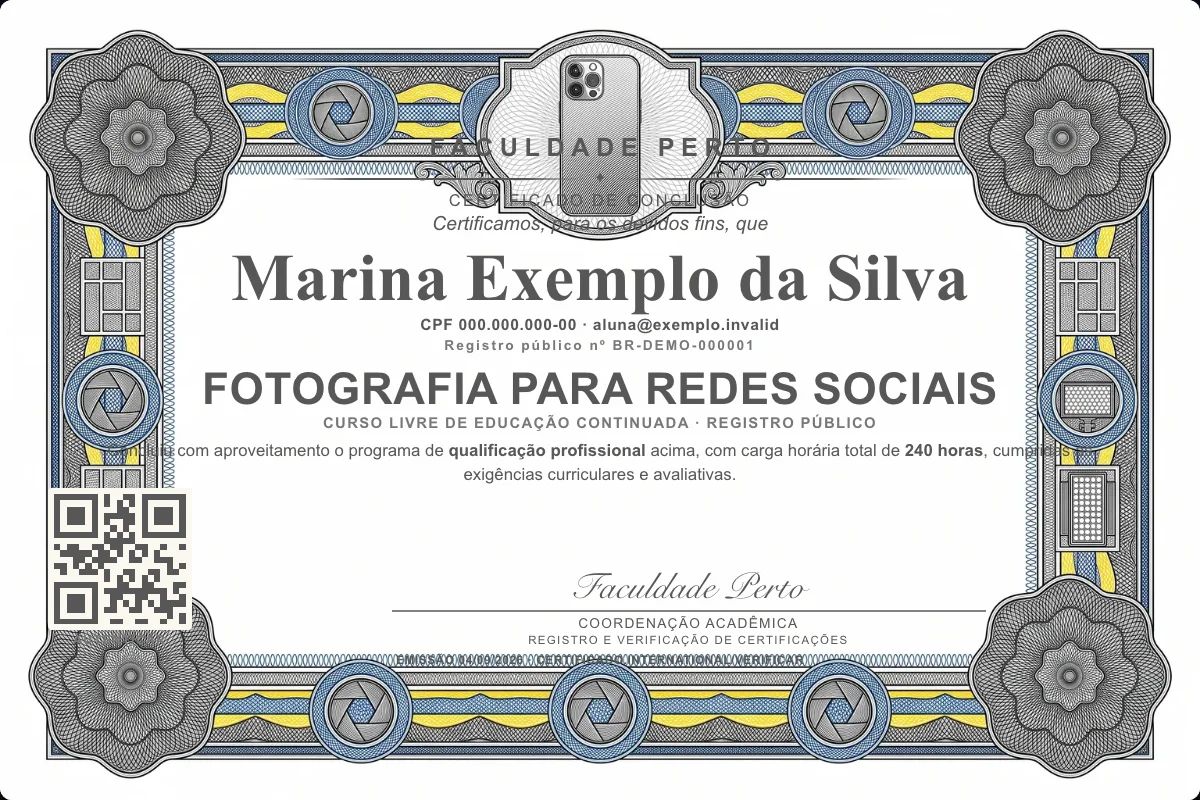 Certificado de Fotografia para Redes Sociais